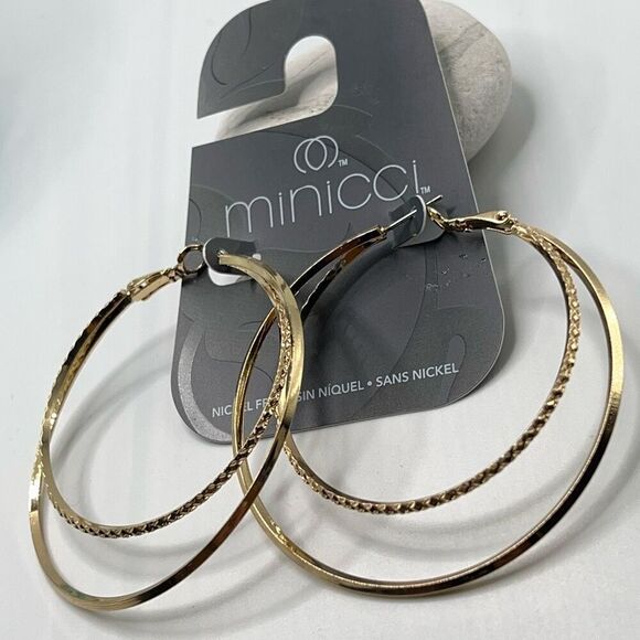 Minicci Gold Double Hoop Oversize  Earrings $16ea / 3 for $25 - Picture 4 of 6